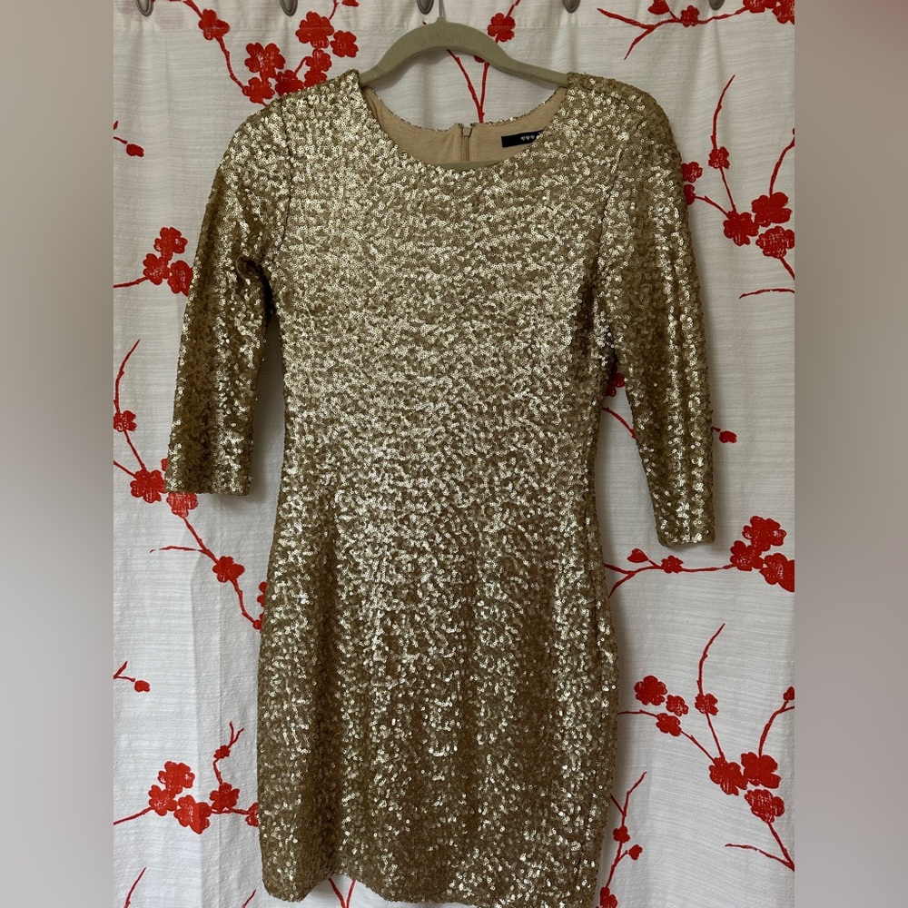 Gold sequin mini dress